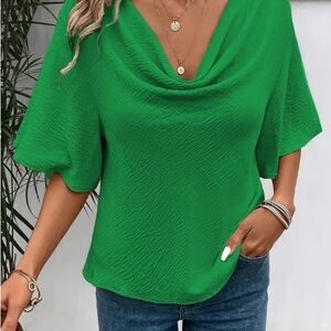 Vibrant Green Cowl Neck Women's Top